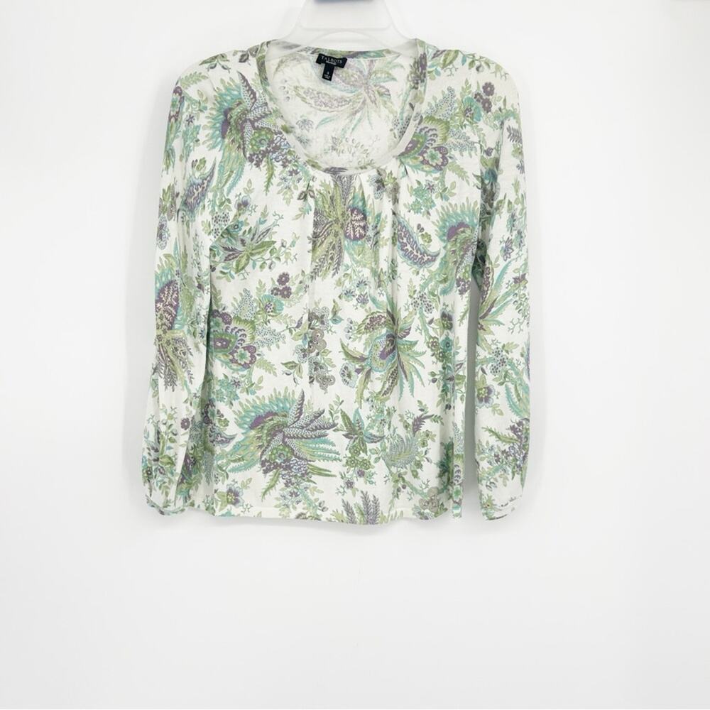 Talbots Green & Purple Floral Lightweight Silk Cotton Sweater Size Small